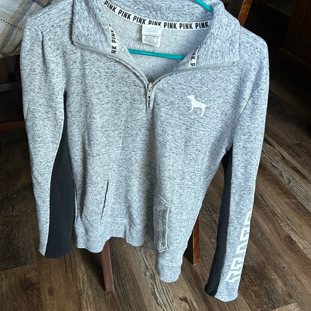 Pink gray quarter zip